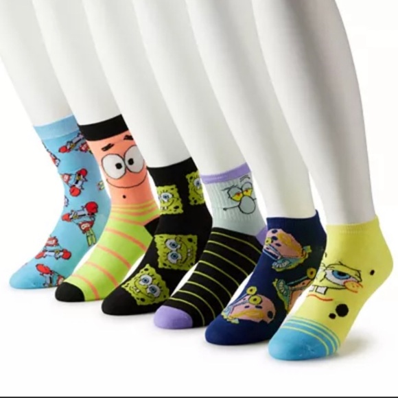 Men's 6-pack Variety Socks, 10-13, SpongeBob - Picture 1 of 3